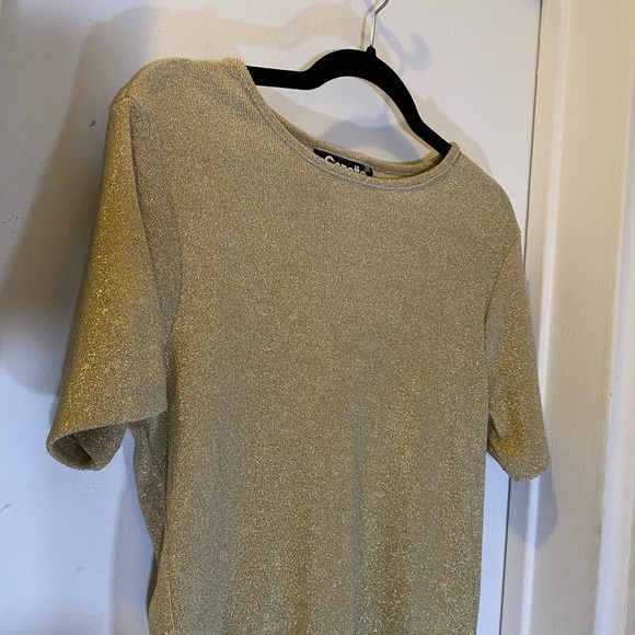 80s VTG Gold Sparkle Knit Sweater Shirt - Picture 5 of 7